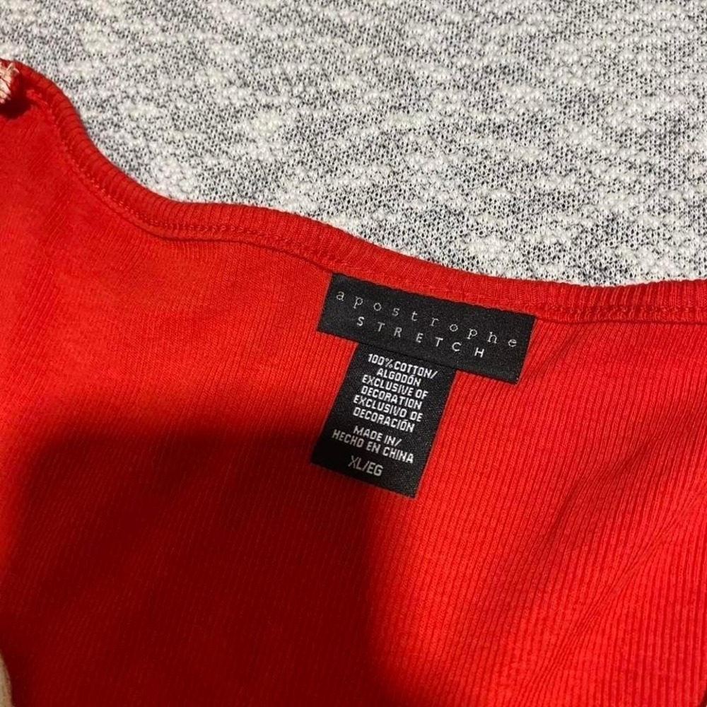Apostrophe Red tank top with white lace trim woman XL 100% cotton NWT. SLU-A331 - Picture 2 of 7